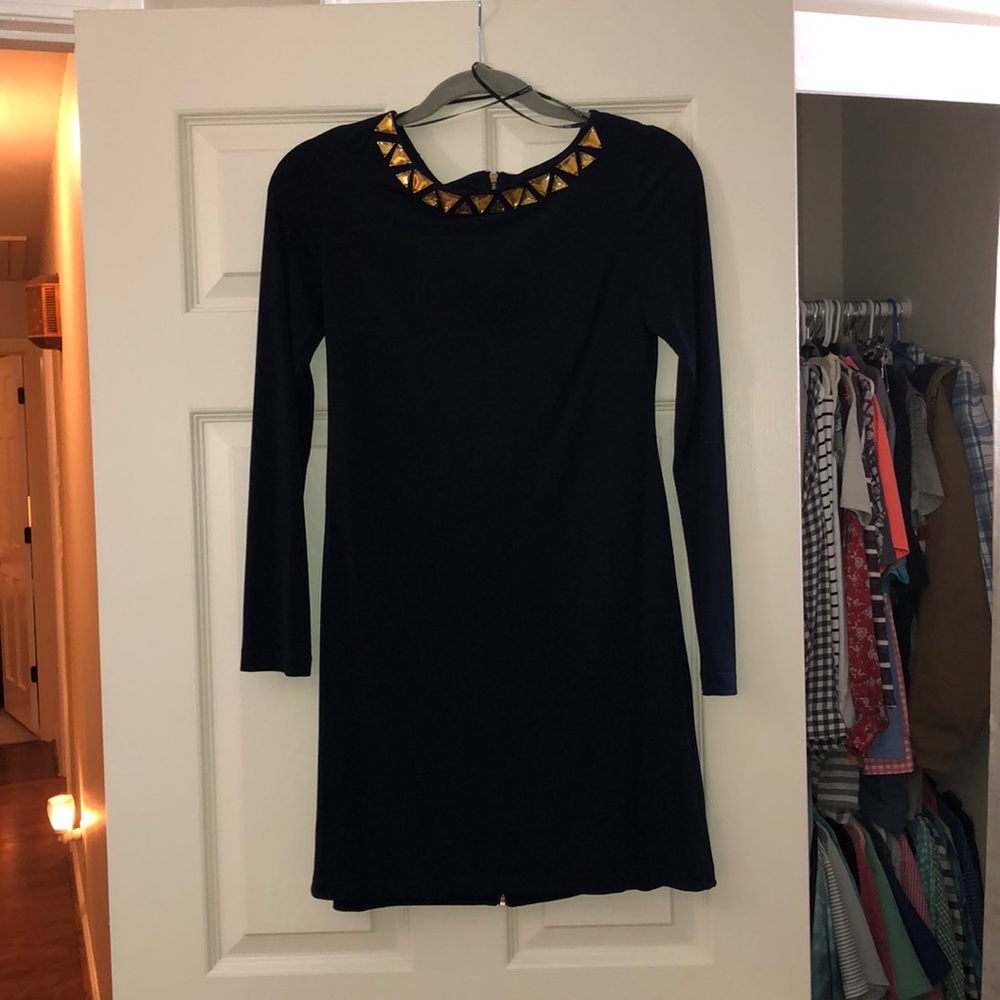 Vince Camuto studded/rhinestone navy dress, size 2